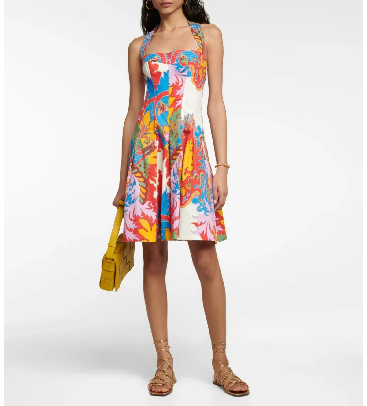 Etro Printed Halterneck Cotton Blend Mini Dress Size 8 - Image 1