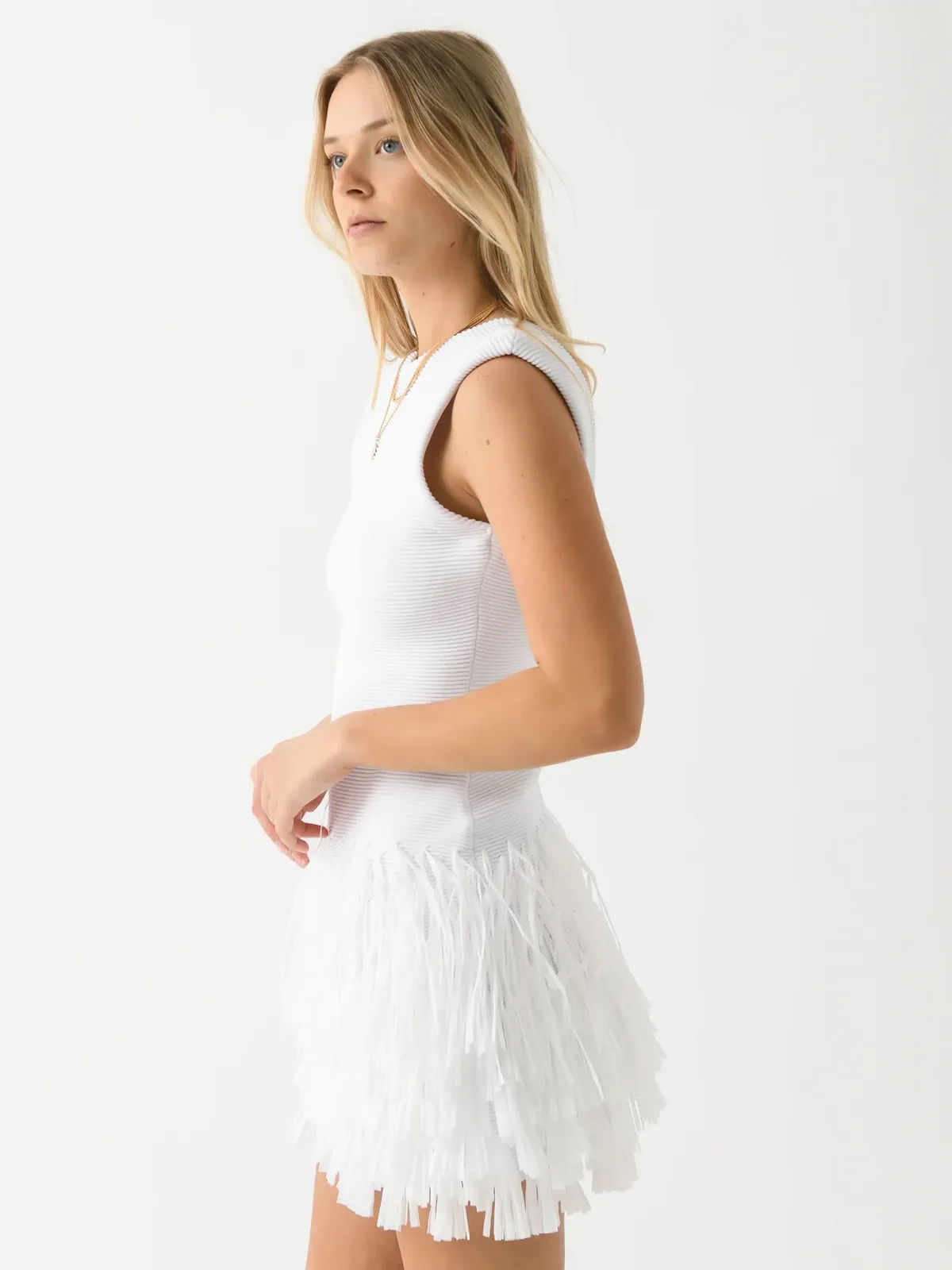 AJE Rushes Raffia Knit Mini Dress White Size AU 8 - Image 3