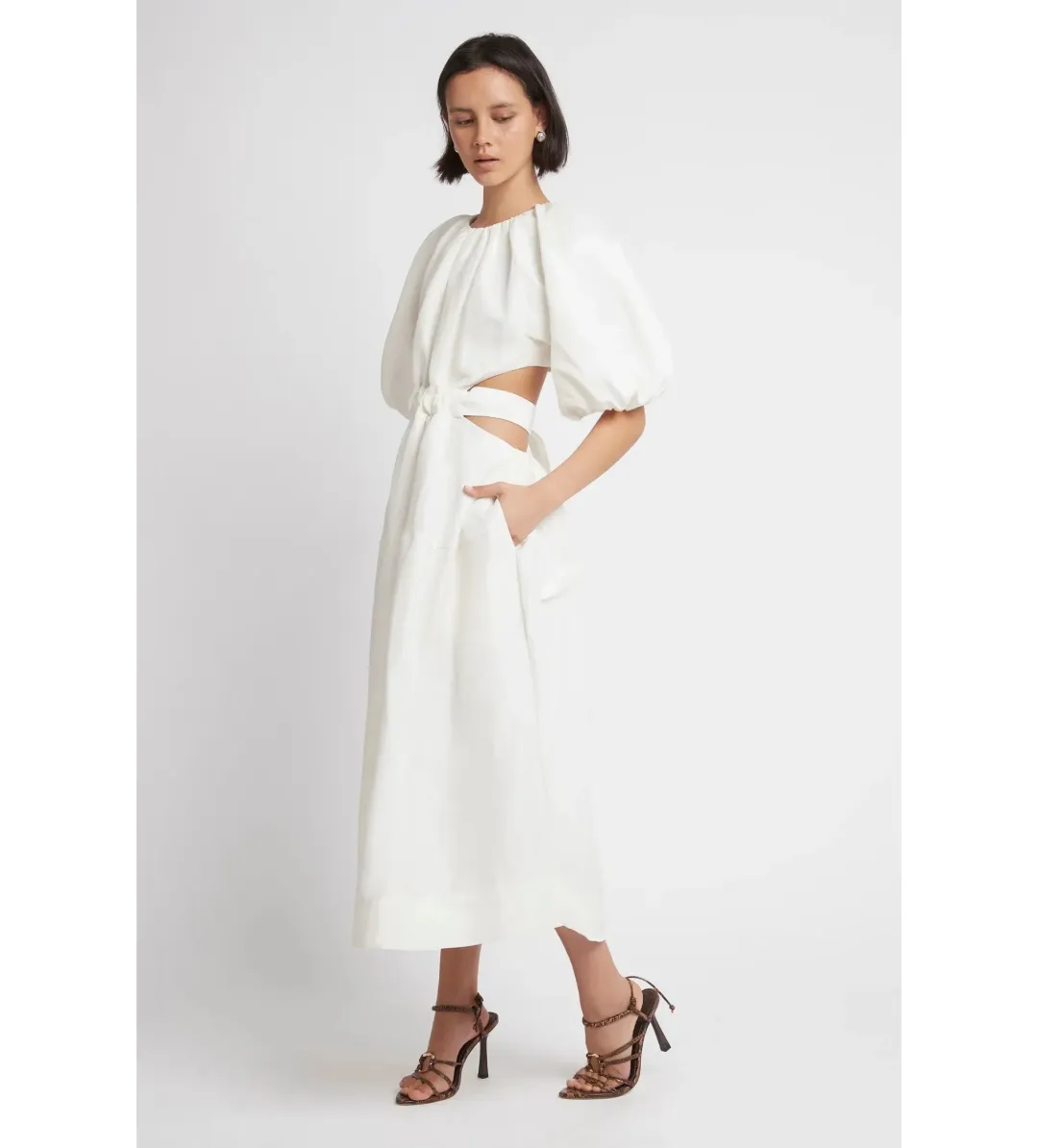 Aje Mimosa Cut Out Midi Dress Ivory Size AU 10 for rent on The Volte - main image