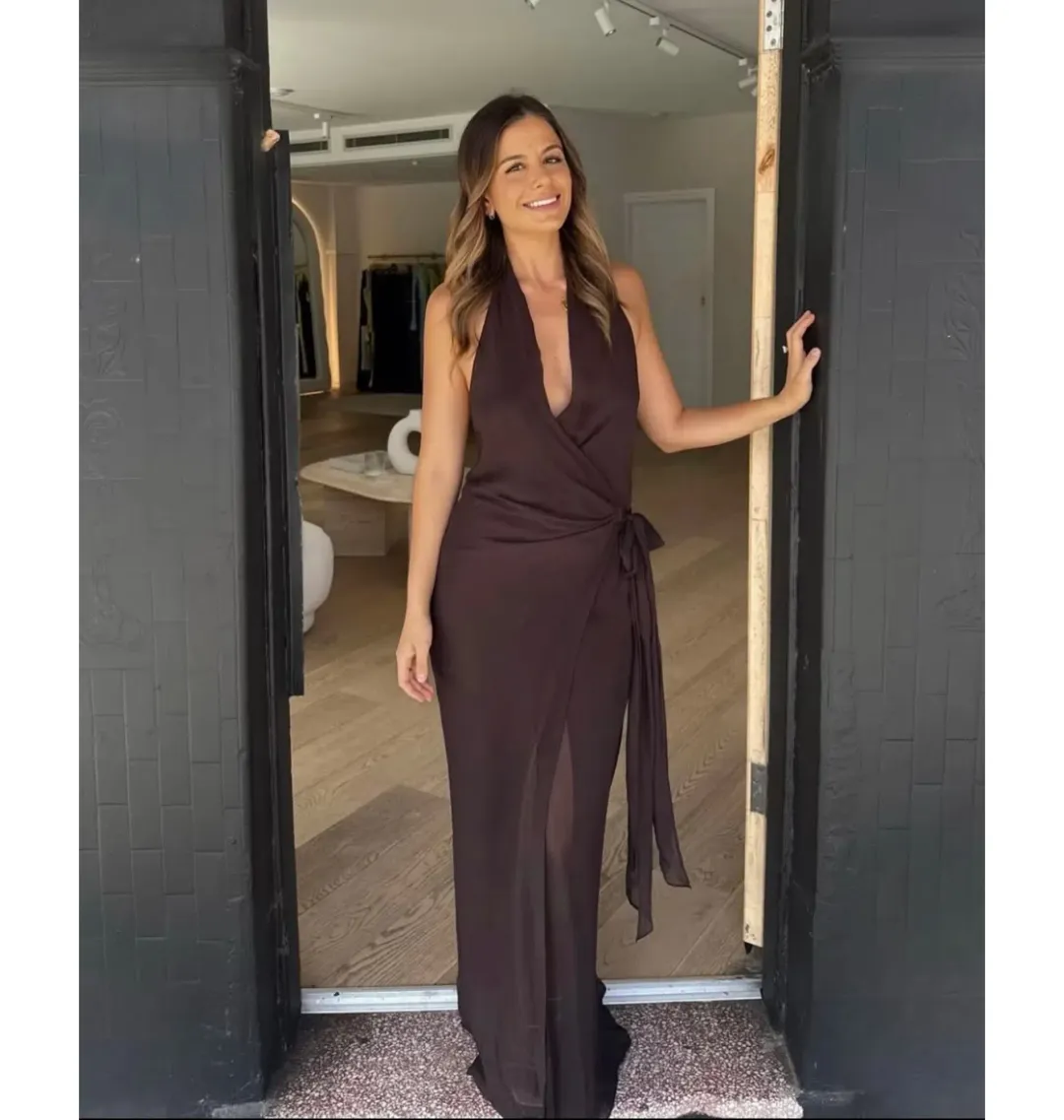 Bec & Bridge Soneva Maxi Dress Chocolate Size AU 8 for rent on The Volte - main image