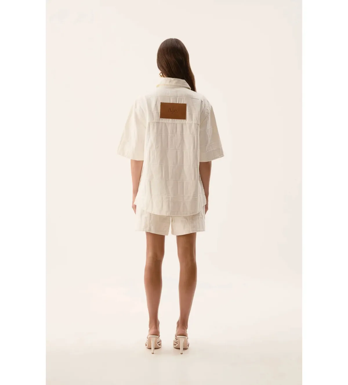 Aje Helm Denim Shirt Ivory Logo Wash Size AU 8 - Image 3