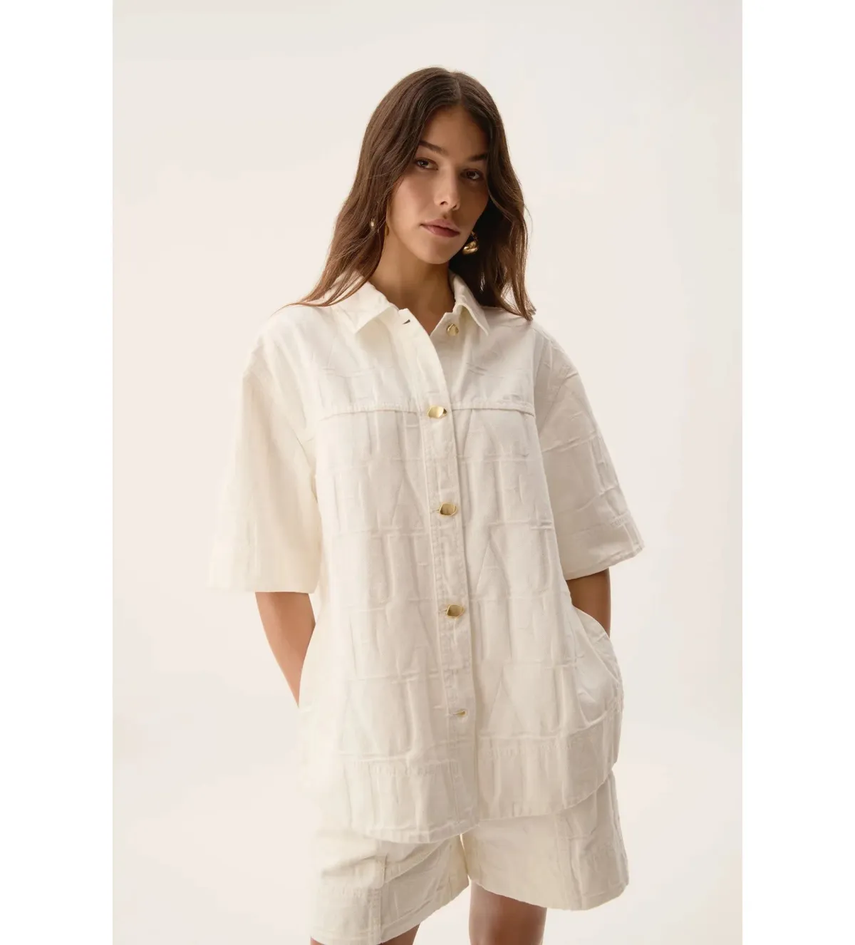 Aje Helm Denim Shirt Ivory Logo Wash Size AU 8 - Image 1