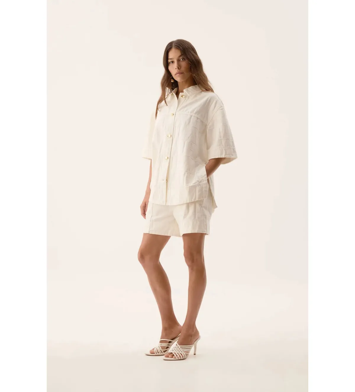 Aje Helm Denim Shirt Ivory Logo Wash Size AU 8 - Image 2