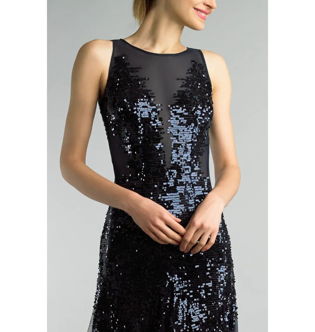 Bariano Mesh Sequin Gown Black Size 10 for rent on The Volte - main image