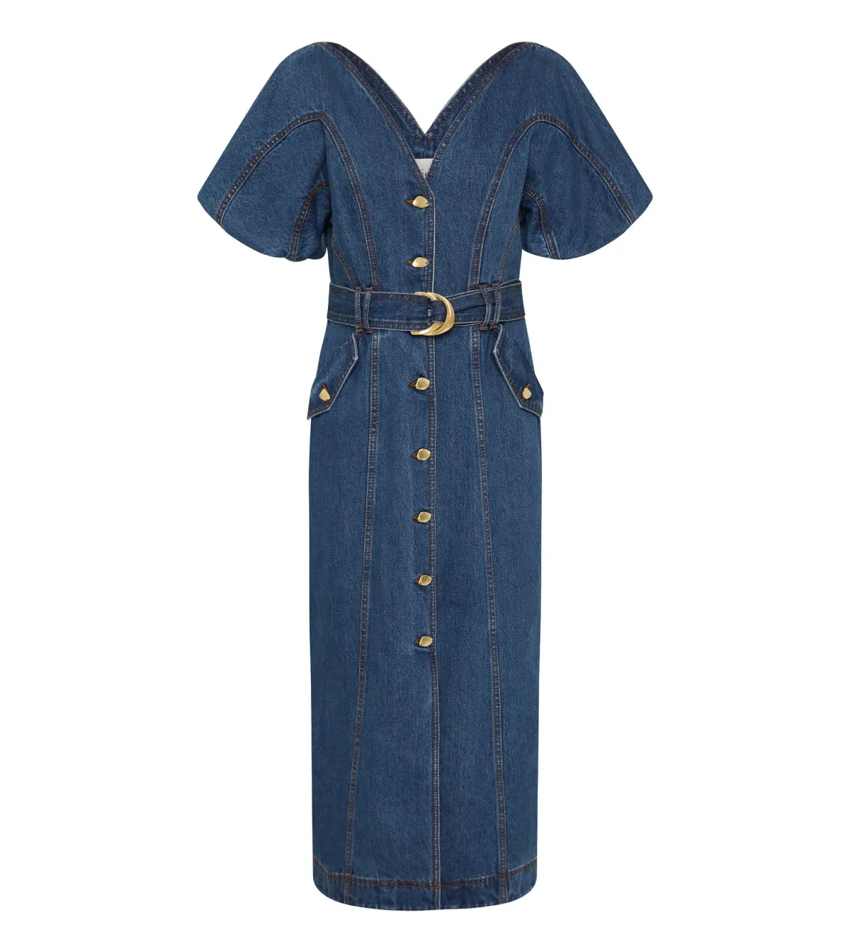 Aje Harper Denim Midi Dress Classic Wash Size AU 8 - Image 5