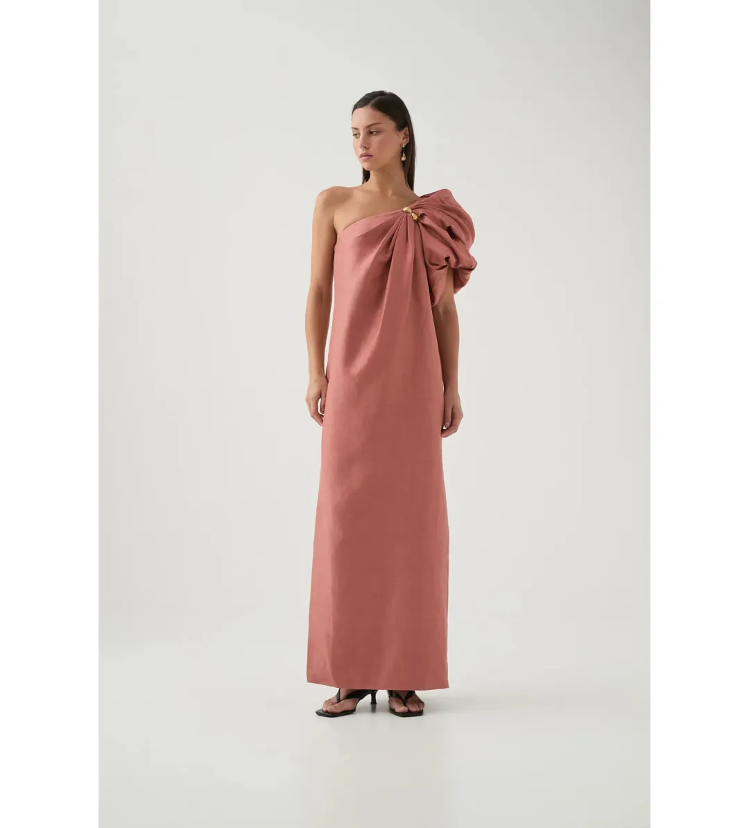Aje Cira Midi dress in terracotta Size AU 14 for rent on The Volte - main image