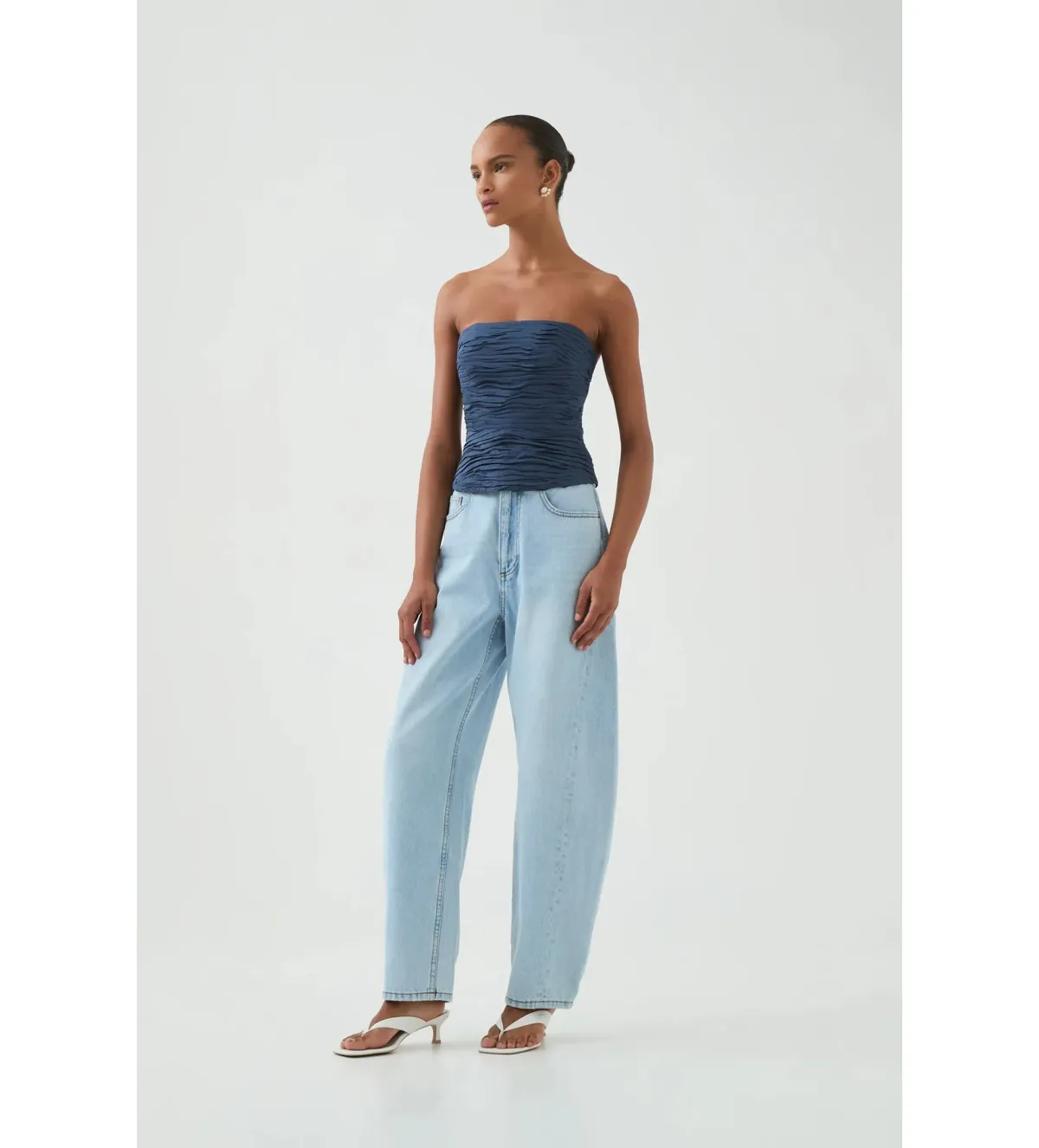 Aje Sunbeam Ruched Bustier Top Slate Size AU 10 - Image 3