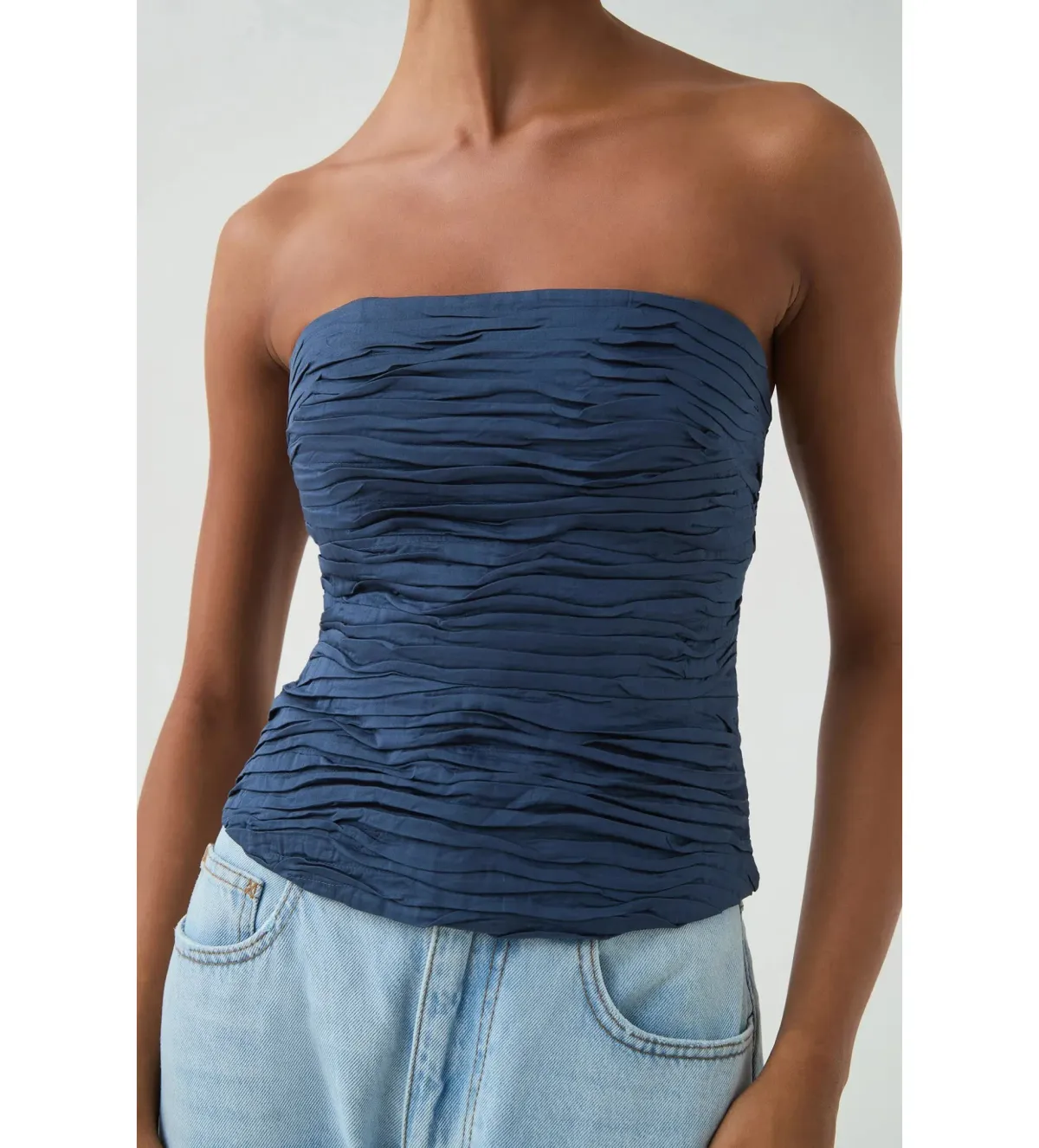 Aje Sunbeam Ruched Bustier Top Slate Size AU 10 - Image 1