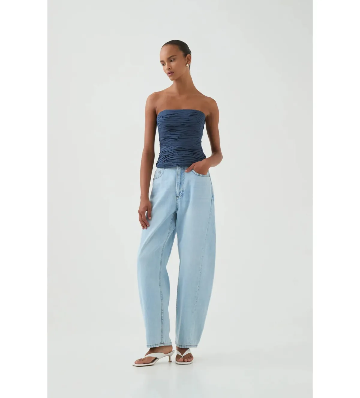 Aje Sunbeam Ruched Bustier Top Slate Size AU 10 - Image 2