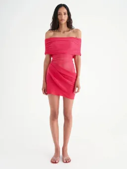 Benni Nico Off Shoulder Mini Dress Watermelon Size 10 for rent on The Volte - image 1