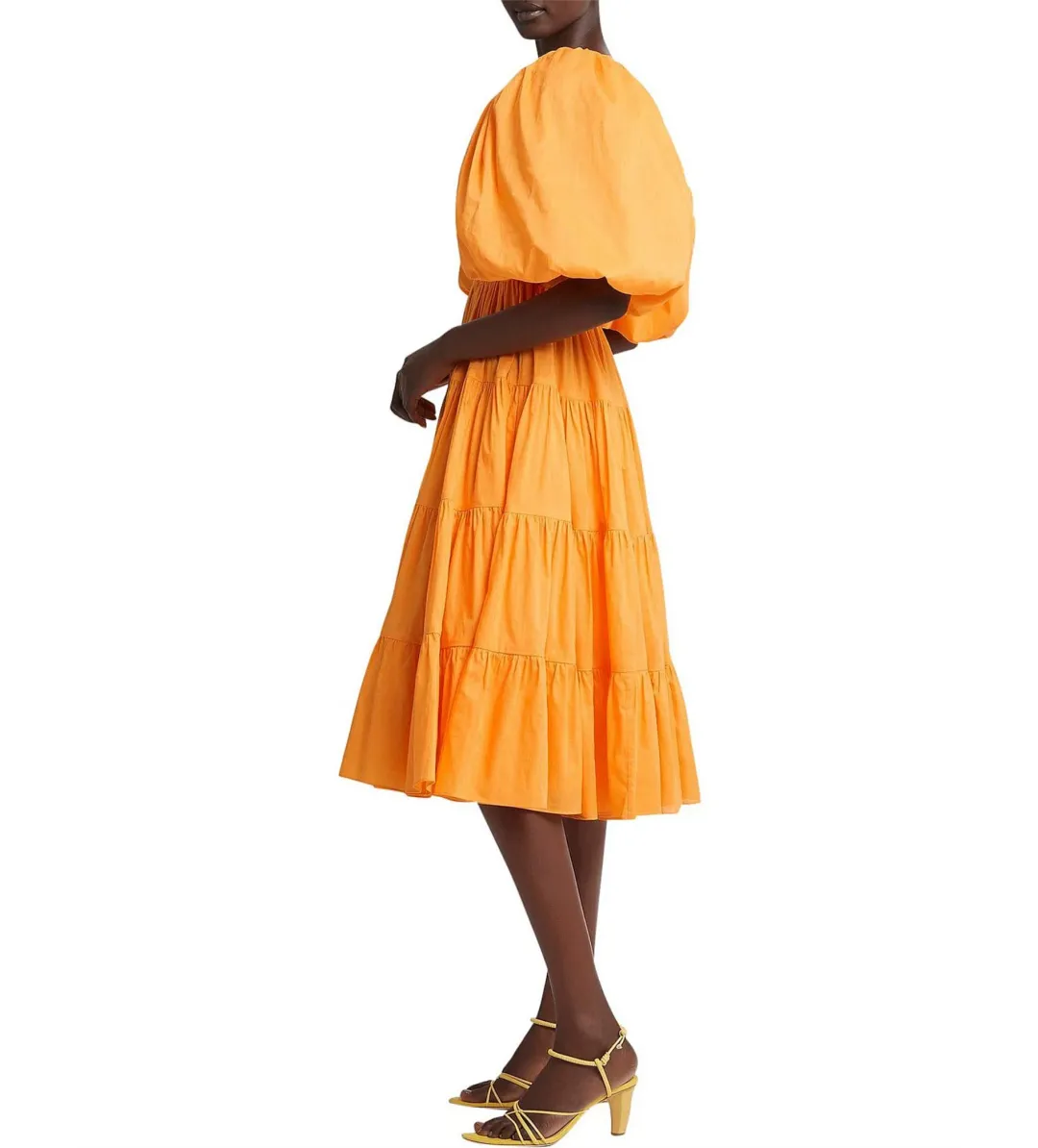 Aje Cherished Puff Sleeve Midi Dress Orange Size AU 10 for rent on The Volte - main image