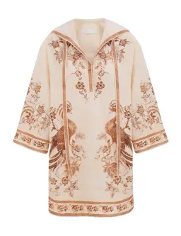Zimmermann Ascension Tunic Mini Dress Cream Tan Floral Size 0 / Size AU 8 for rent on The Volte - image 4