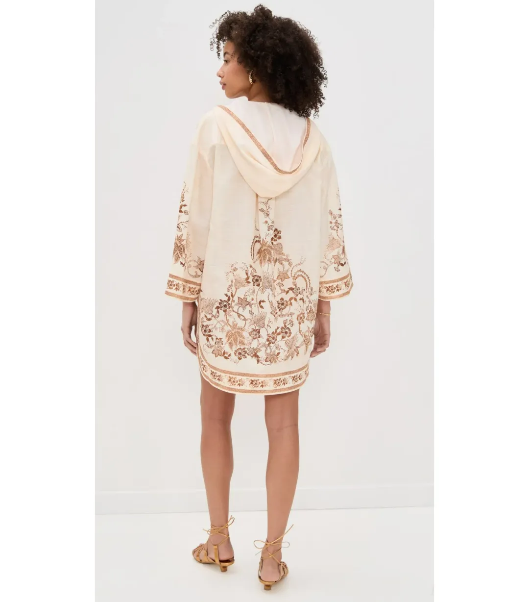Zimmermann Ascension Tunic Mini Dress Cream Tan Floral Size 1 / AU 10 for rent on The Volte - main image