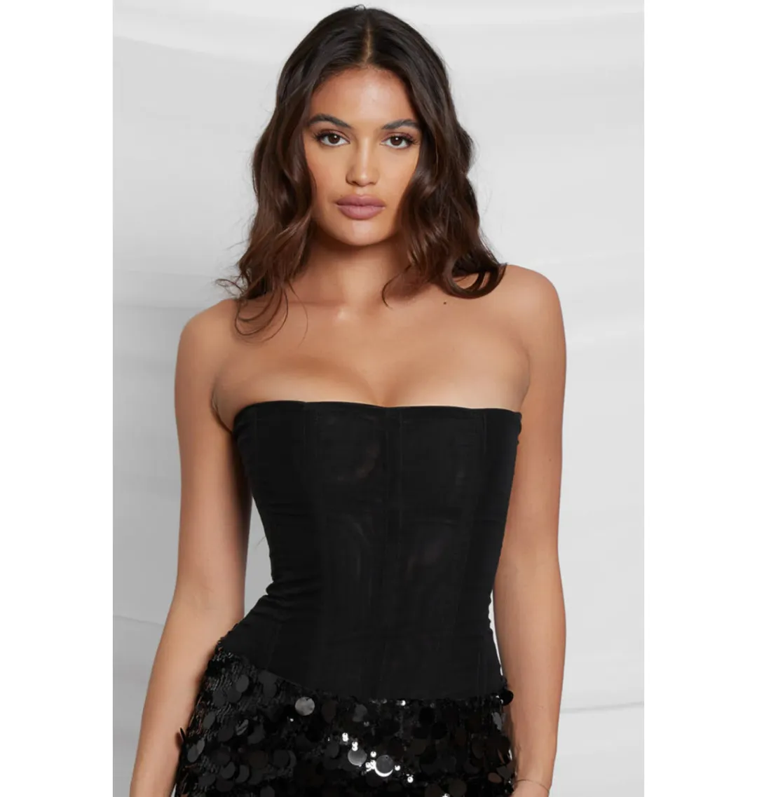 Leau Muse Mesh Corset Top in Black Size AU 6 for rent on The Volte - main image