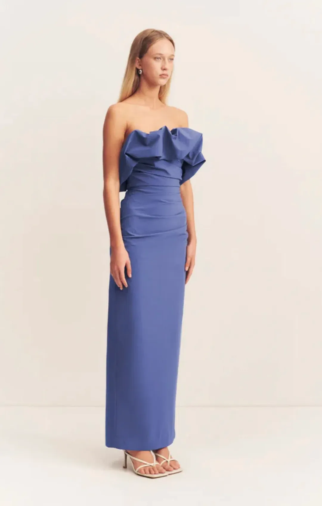 Shona Joy Campbell Strapless Bubble Maxi Dress Wave Blue Size AU 12 for rent on The Volte - main image