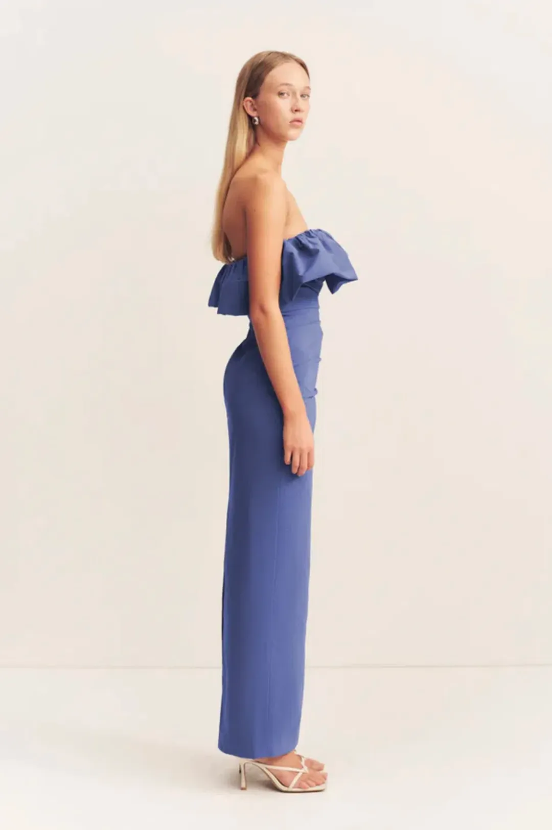 Shona Joy Campbell Strapless Bubble Maxi Dress Wave Blue Size AU 12 for rent on The Volte - main image
