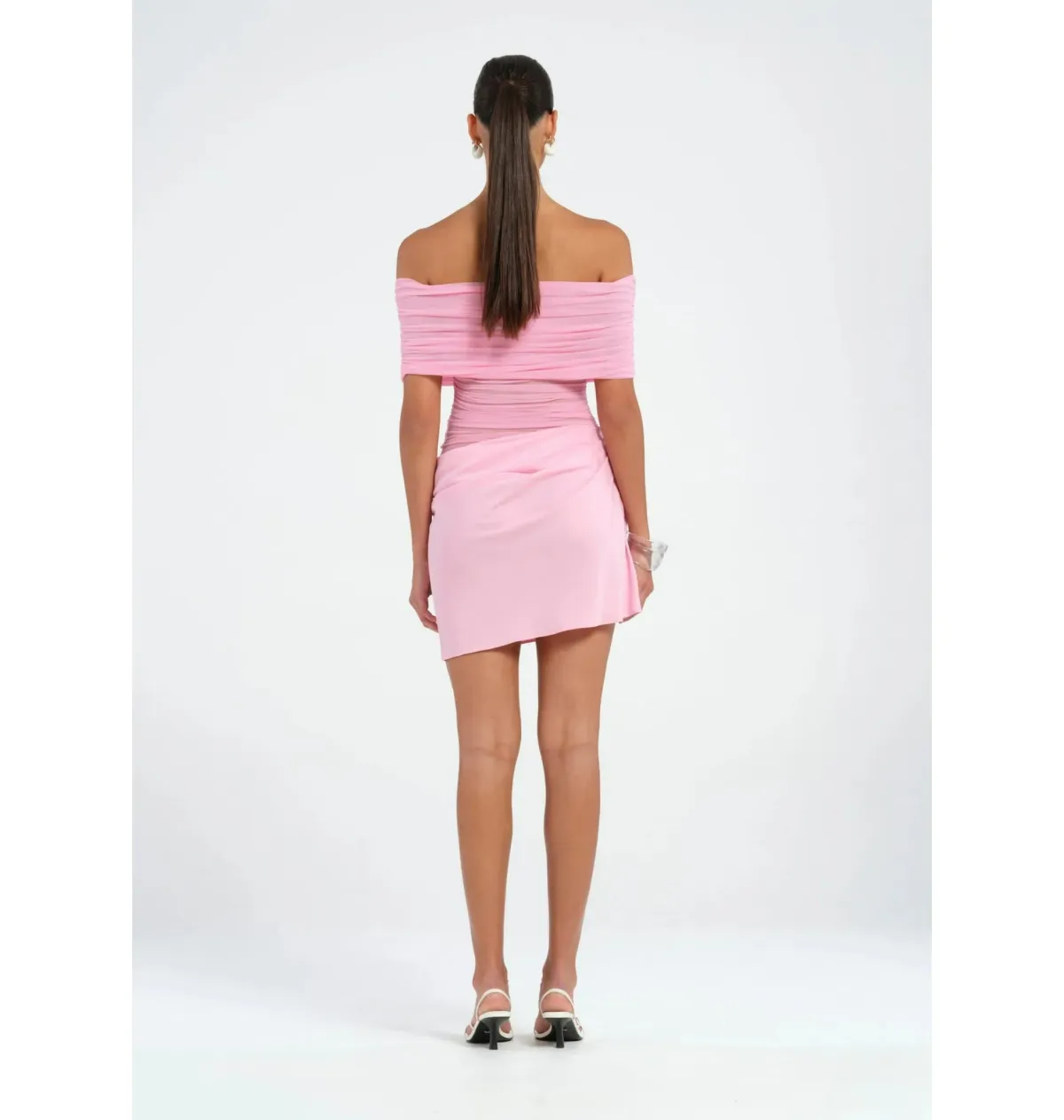 Benni Nico Off Shoulder Mini Dress Buttergum Pink Size AU 8 - Image 3