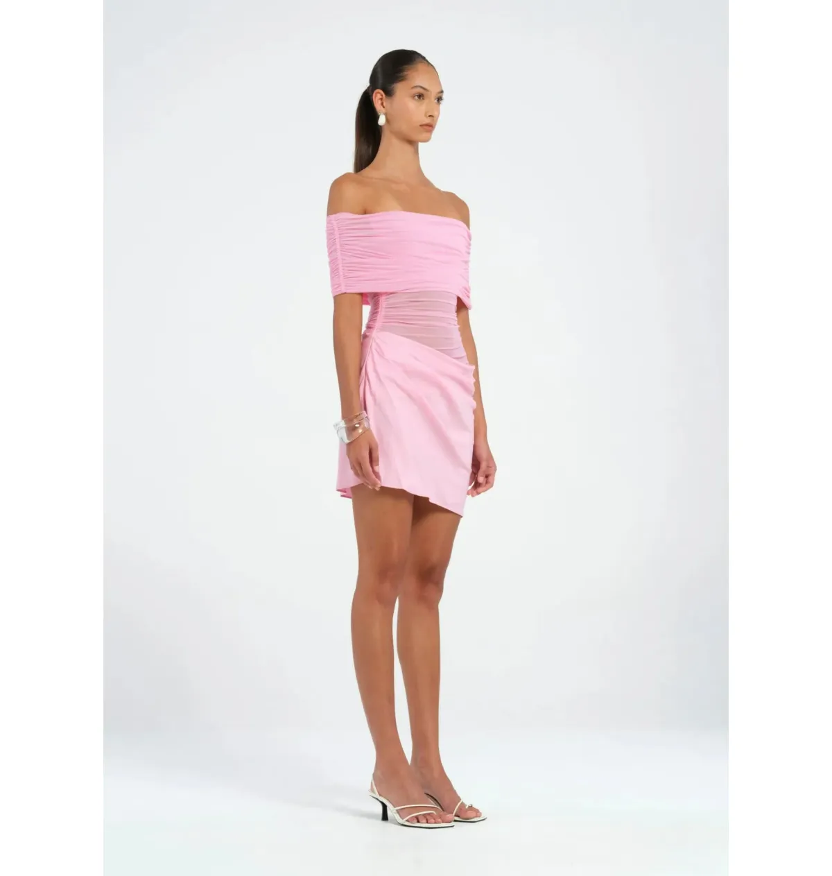 Benni Nico Off Shoulder Mini Dress Buttergum Pink Size AU 6 - Image 2