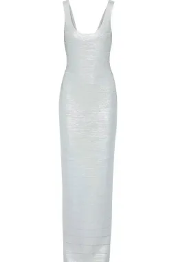Herve Leger Silver Round Neck Gown Maxi Size AU 12 for rent on The Volte - image 4
