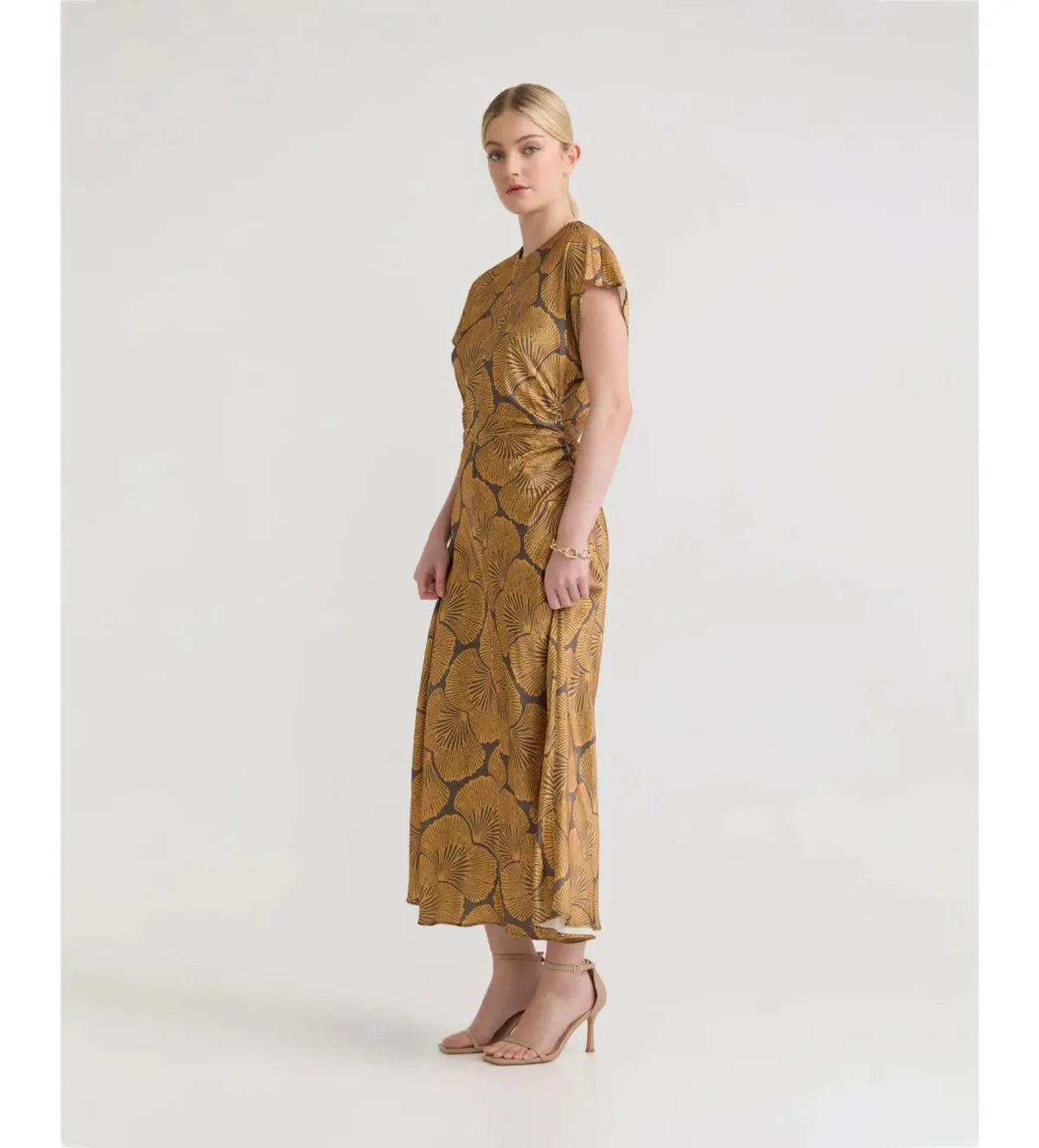 Oxford Fleur Printed Twill Midi Dress Chocolate/Gold Size AU 14 - Image 2