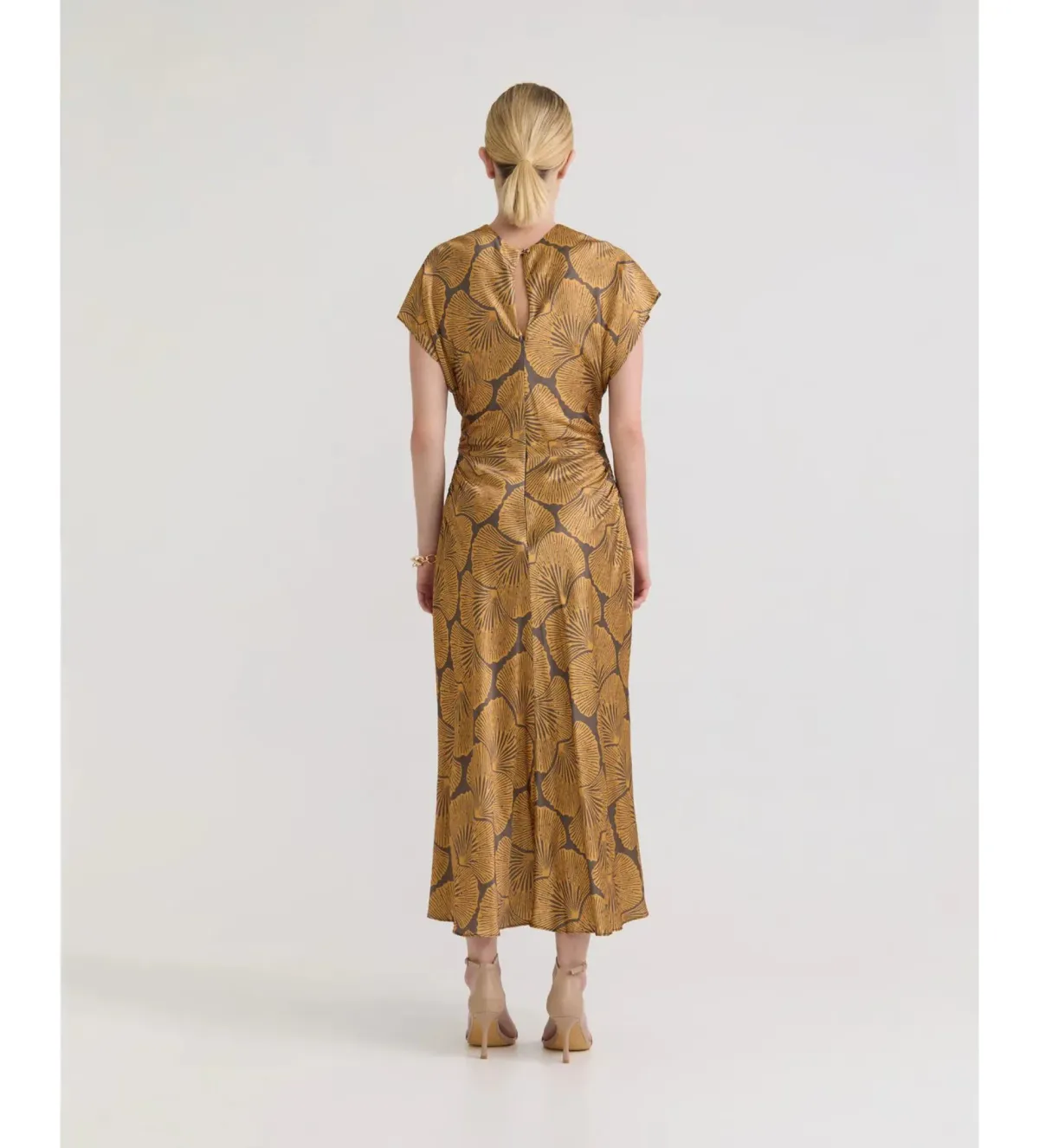 Oxford Fleur Printed Twill Midi Dress Chocolate/Gold Size AU 14 - Image 3