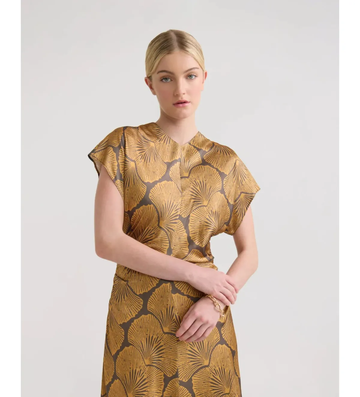 Oxford Fleur Printed Twill Midi Dress Chocolate/Gold Size AU 14 - Image 4