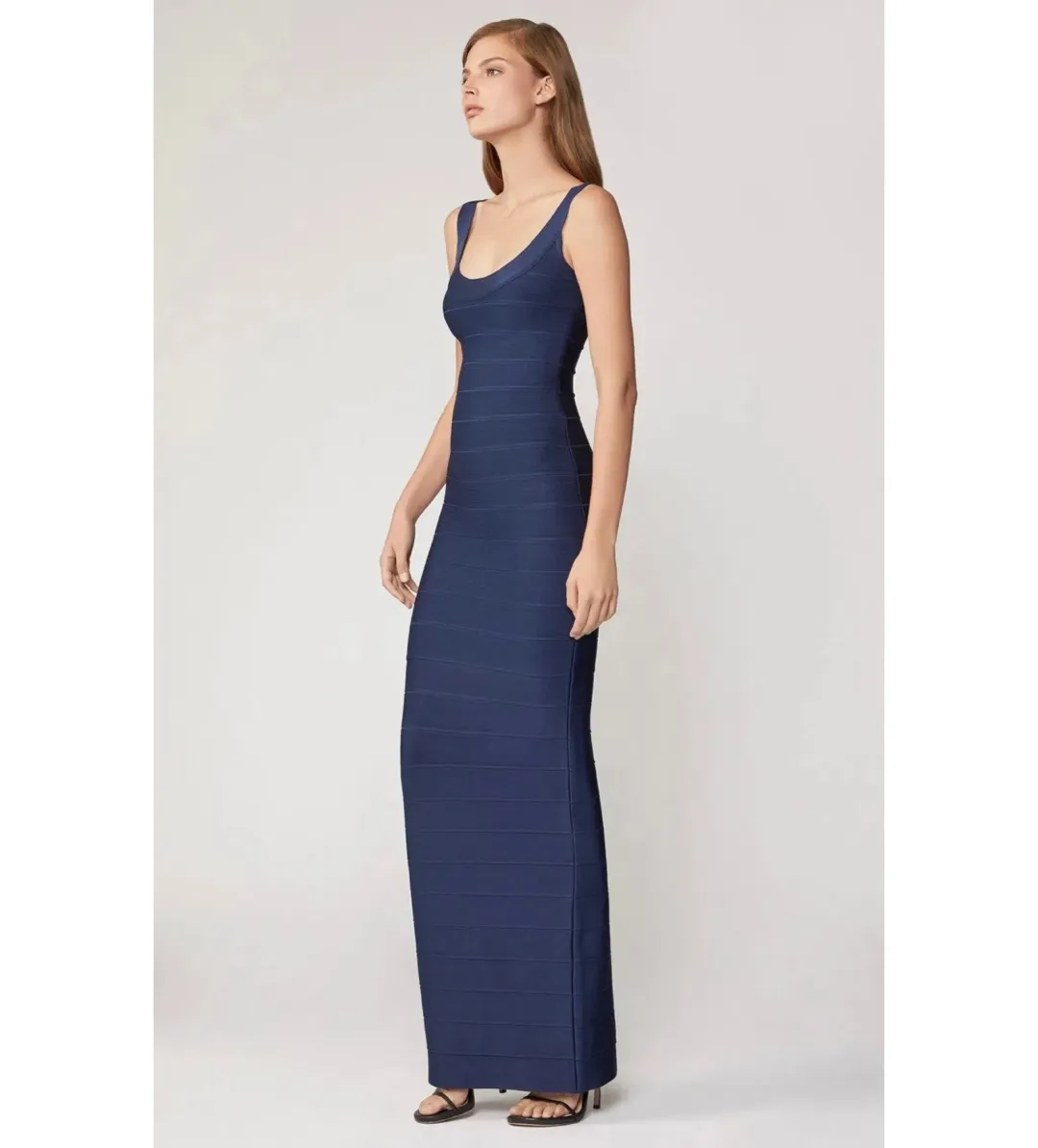 Herve Leger Round Neck Gown in Navy Size XXS / AU 4 for rent on The Volte - main image