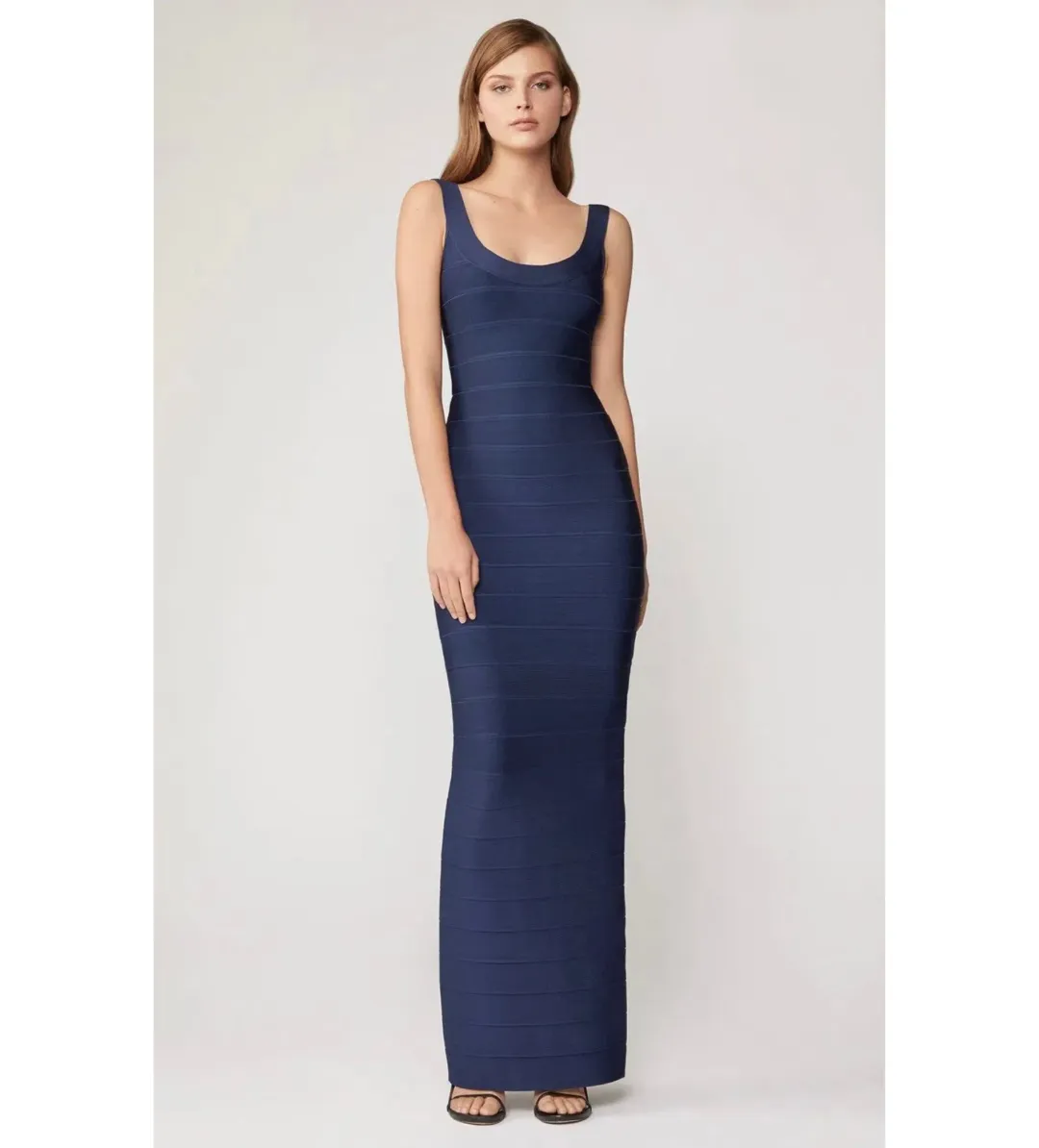 Herve Leger Round Neck Gown in Navy Size XS / AU 6 for rent on The Volte - main image
