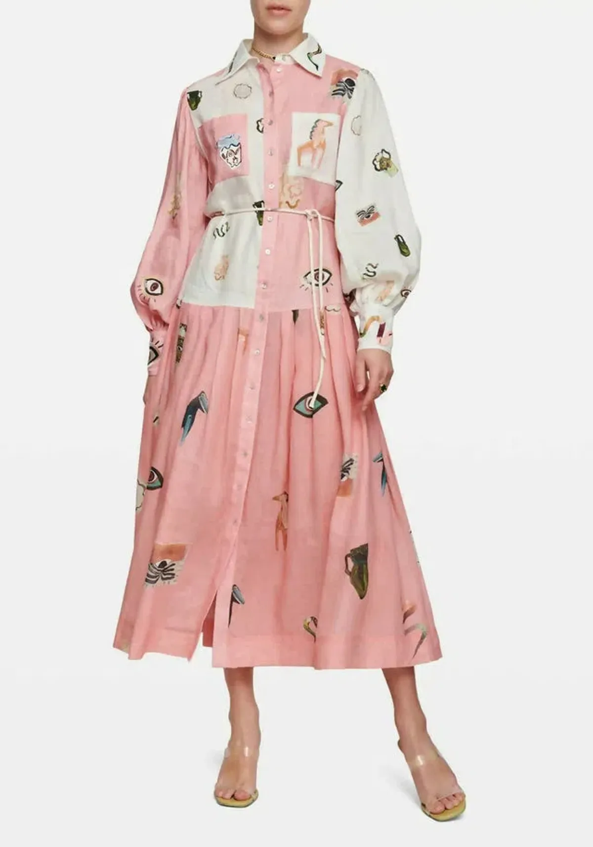 Alemais Cleo Patchwork Midi Shirtdress in Pink Multi Size 14 - Image 3