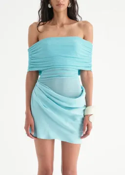 Benni Nico Off-shoulder Mini Dress Aquamarine Size AU 6 for rent on The Volte - image 1