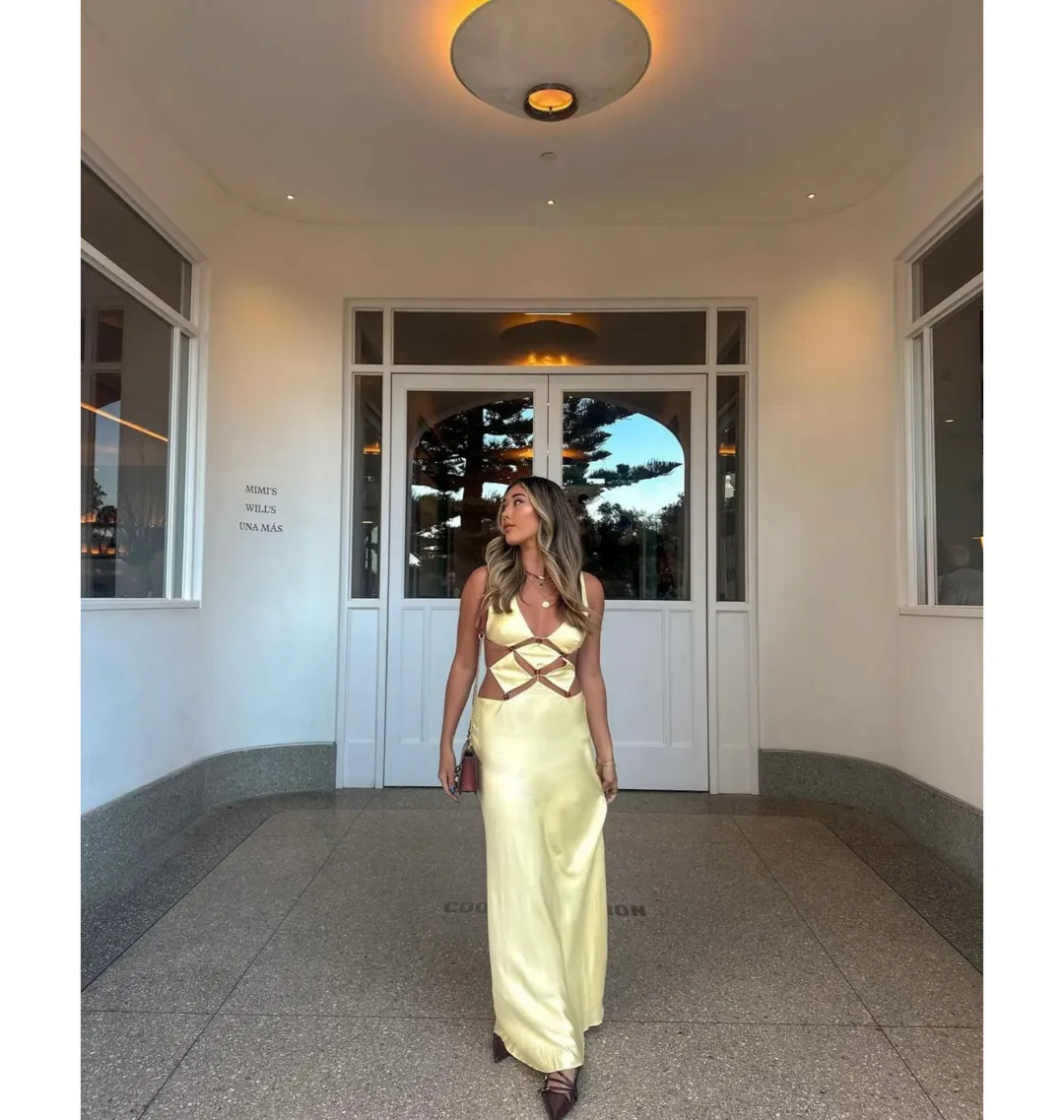 Bec & Bridge Agathe Diamond Dress Butter Yellow Size AU 8 for rent on The Volte - main image