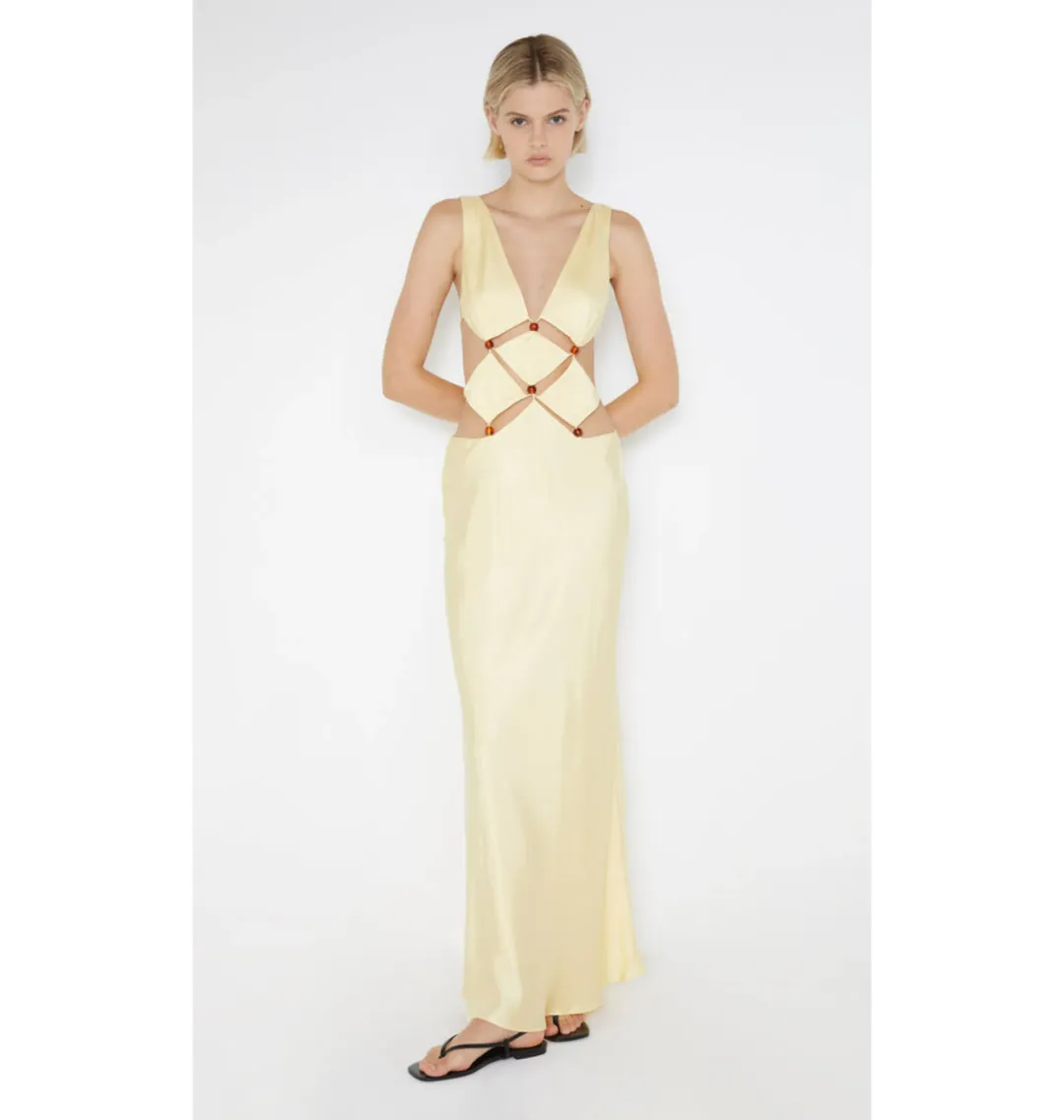 Bec & Bridge Agathe Diamond Dress Butter Yellow Size AU 8 for rent on The Volte - main image