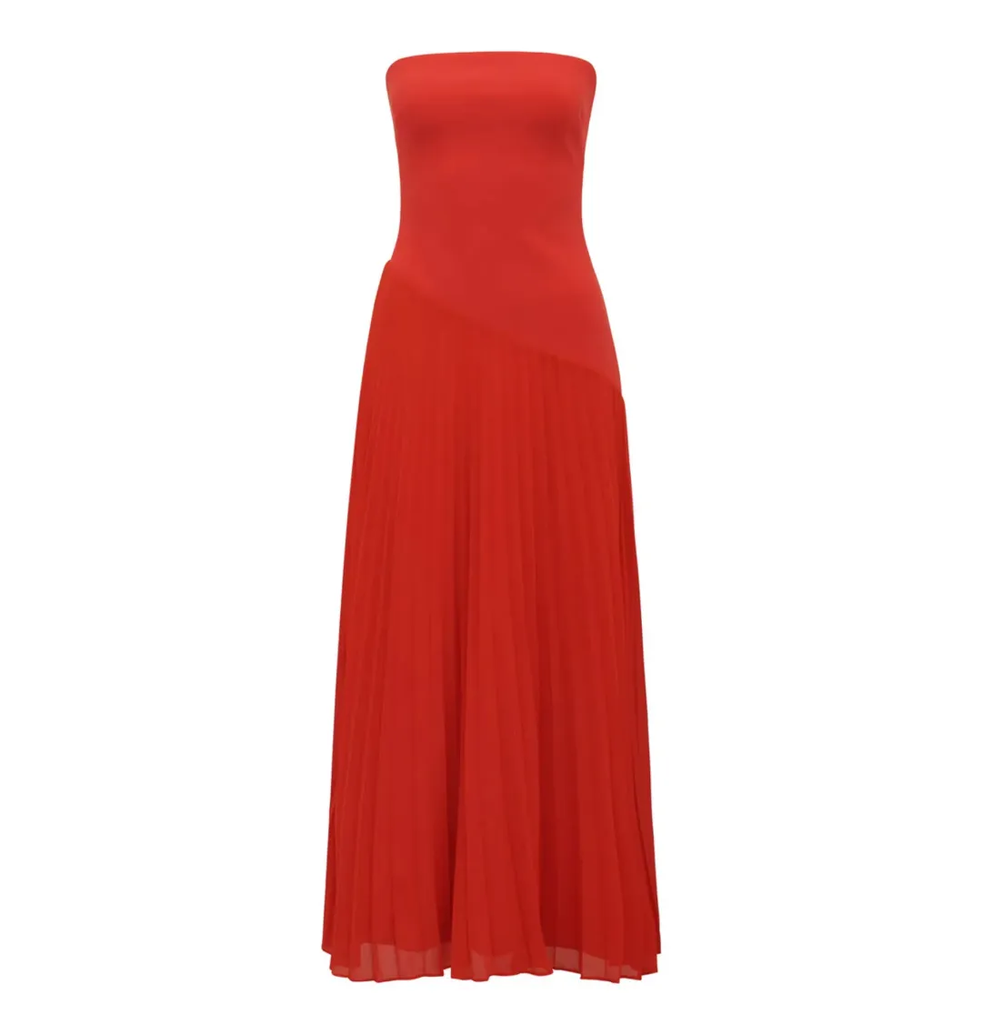 Forever New Capri Strapless Pleated Dress Red Size AU 6 for rent on The Volte - main image