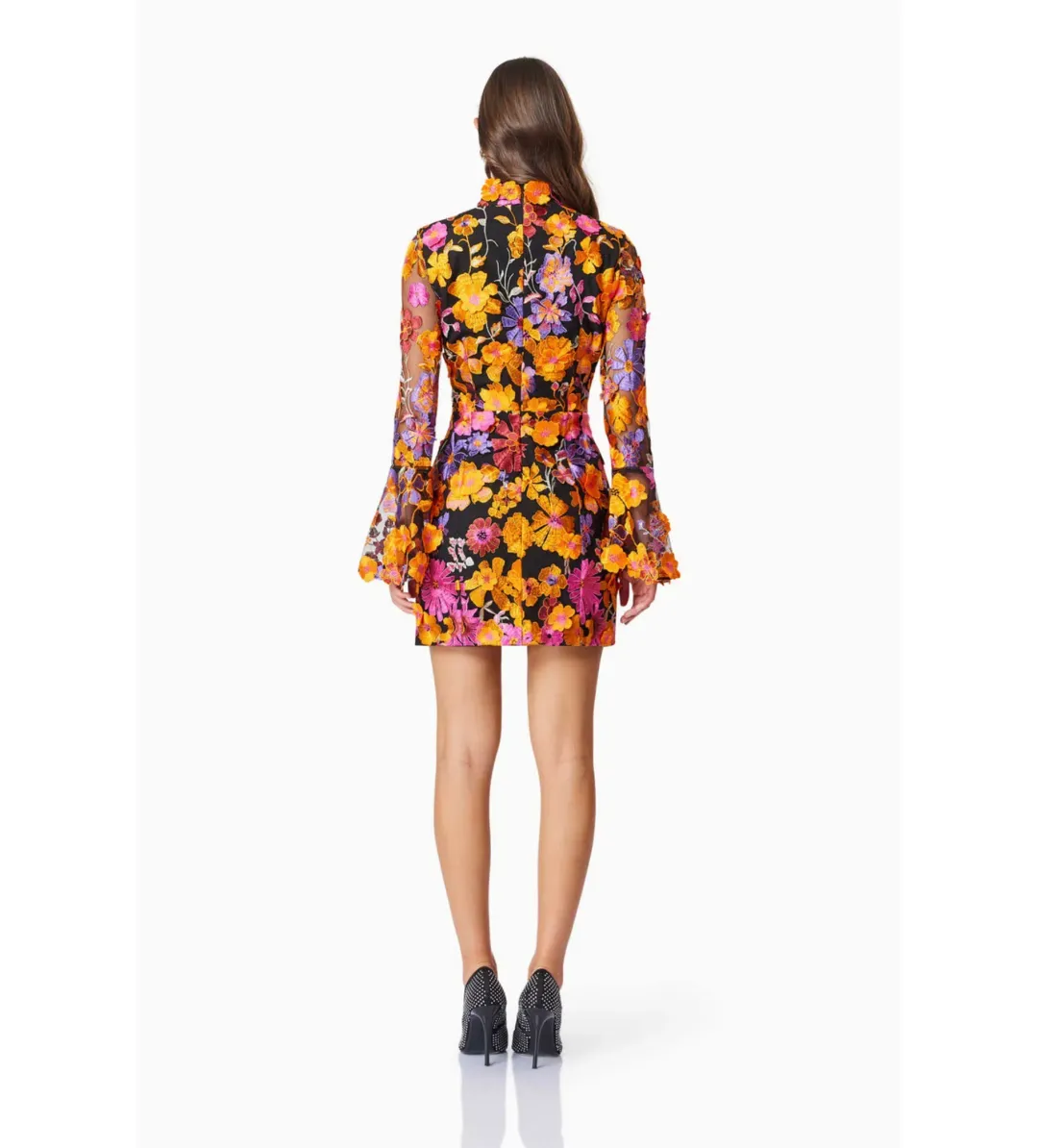 Elliatt Alessandra Floral Long Sleeve Mini Dress In Orange Size 12 for rent on The Volte - main image