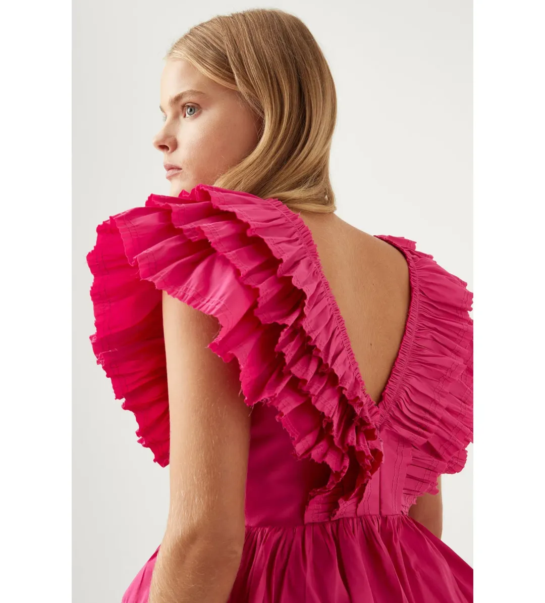 AJE Rhythmic Frilled Mini Dress in Fuchsia Hot Pink Size 6 for rent on The Volte - main image
