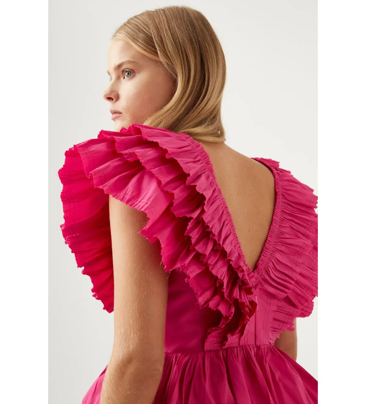 AJE Rhythmic Frilled Mini Dress in Fuchsia Hot Pink Size 6 - Image 2