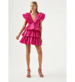 AJE Rhythmic Frilled Mini Dress in Fuchsia Hot Pink Size 6 for rent on The Volte - image 1