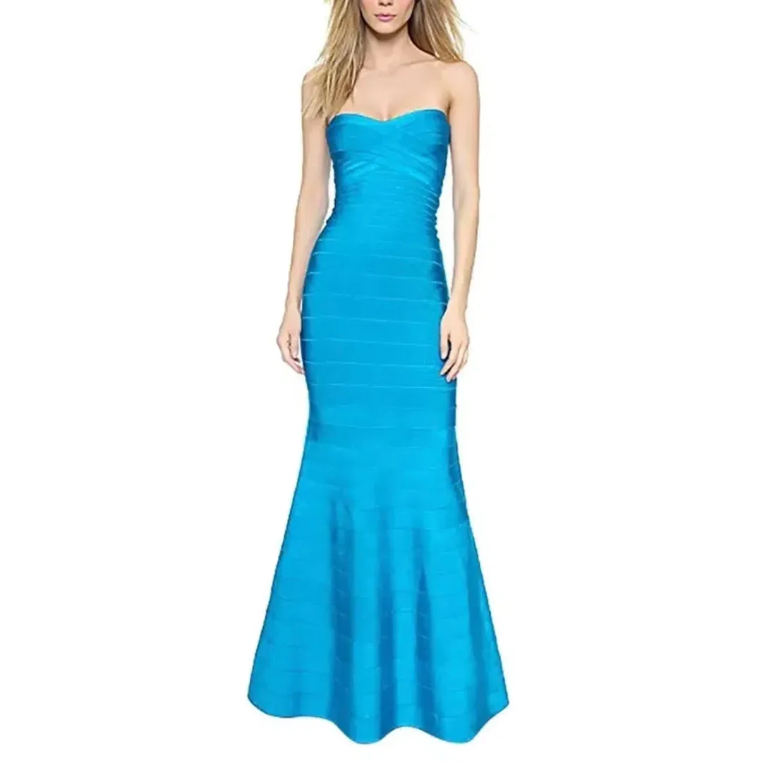 Herve Leger Blue Sara Gown Blue Size M/AU 8-10 for rent on The Volte - main image