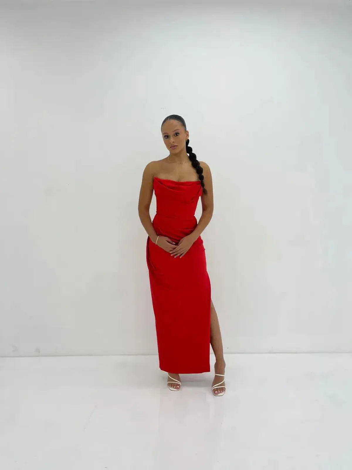 House of CB Adrienne Satin Strapless Gown in Scarlett Size S/AU8 - Image 1