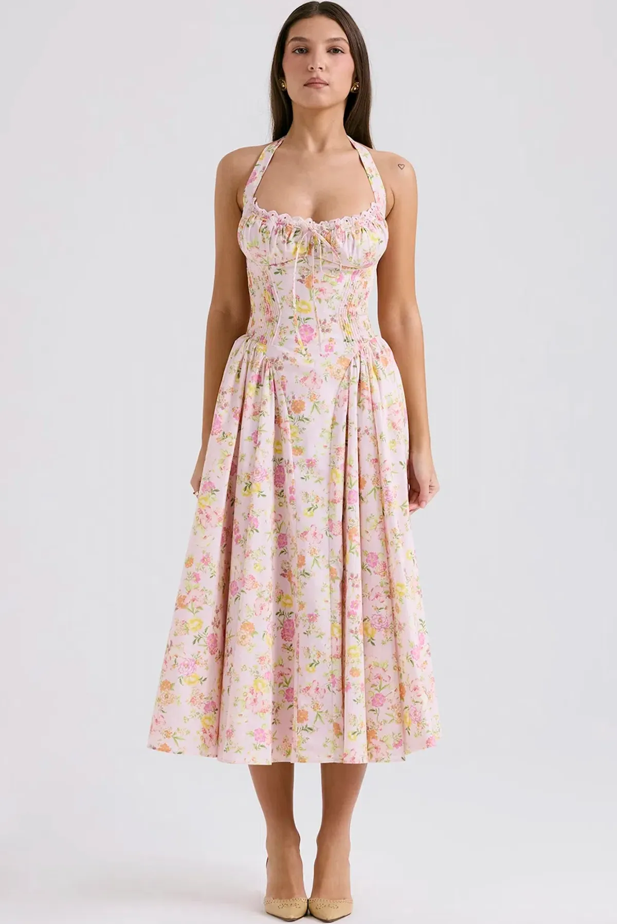 House of CB Adabella Halter Midi Sundress Meadow Print Size L / AU 14 for rent on The Volte - main image