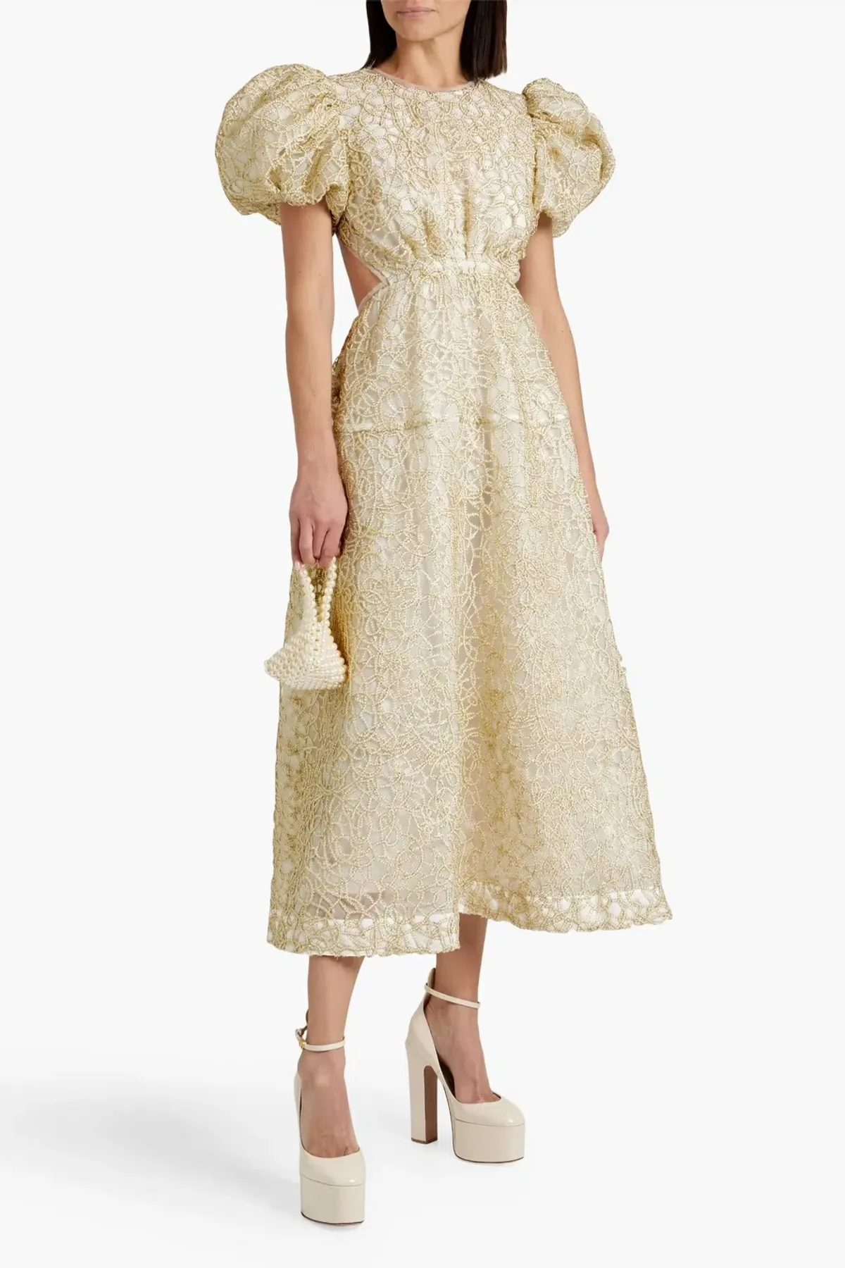 Aje Patina Lace Midi Dress Gold Size AU 16 - Image 1