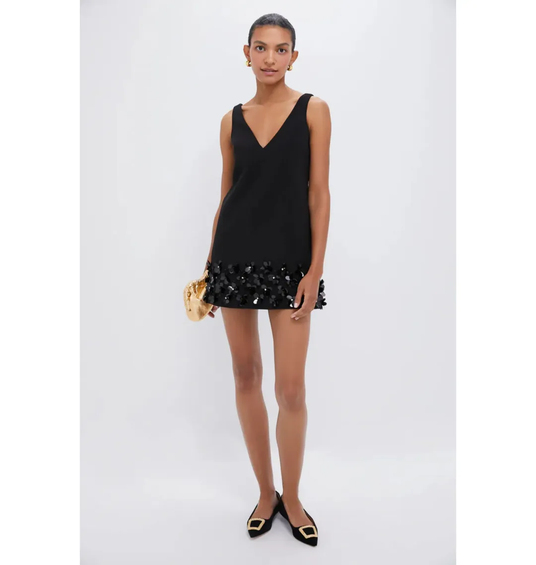 Self Potrait Black Crepe 3d Sequin Mini Dress Black Size AU 8 for rent on The Volte - main image