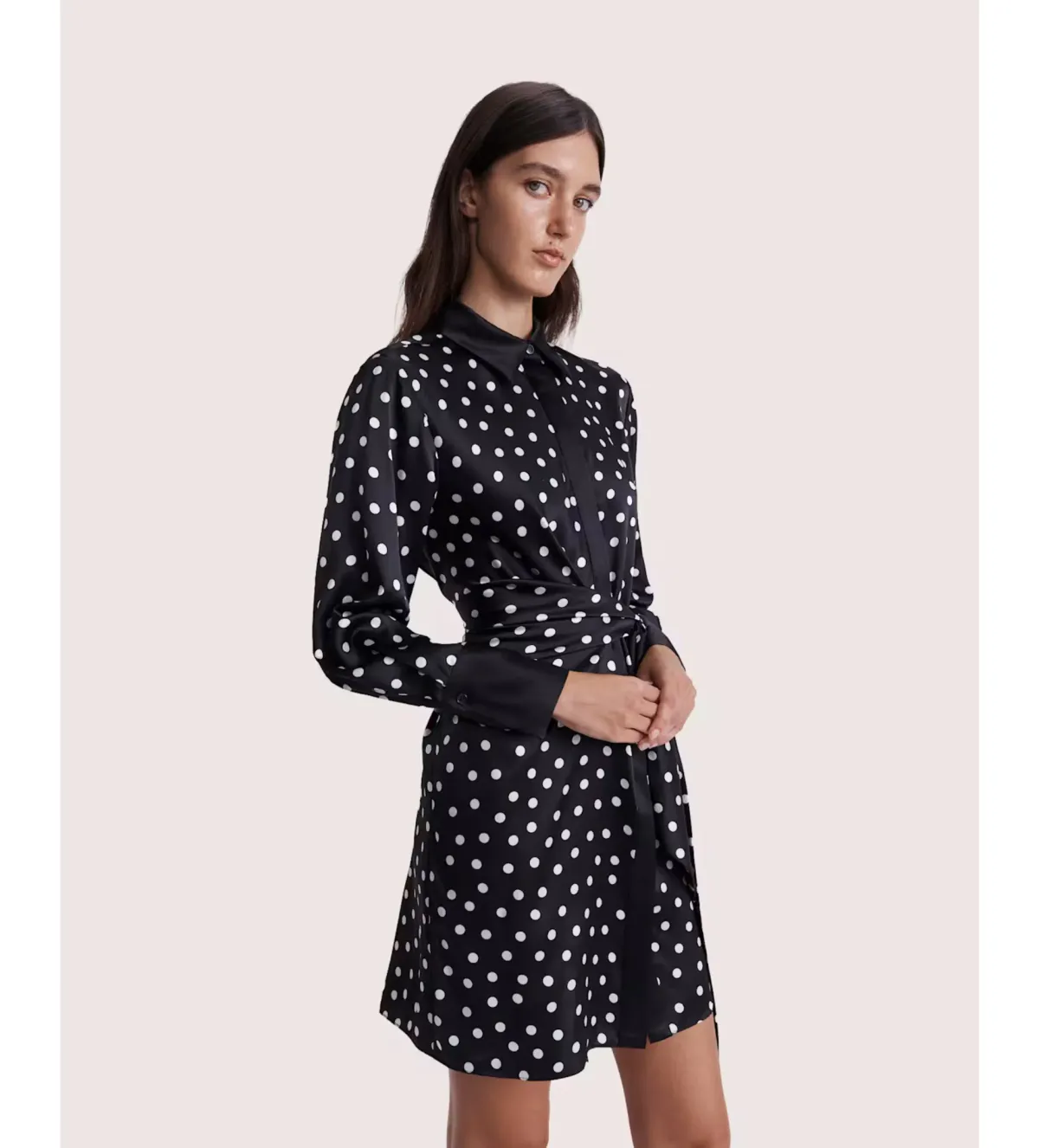 Saba Presley Silk Mini Shirt Dress Black/Ivory Size AU 10 - Image 5