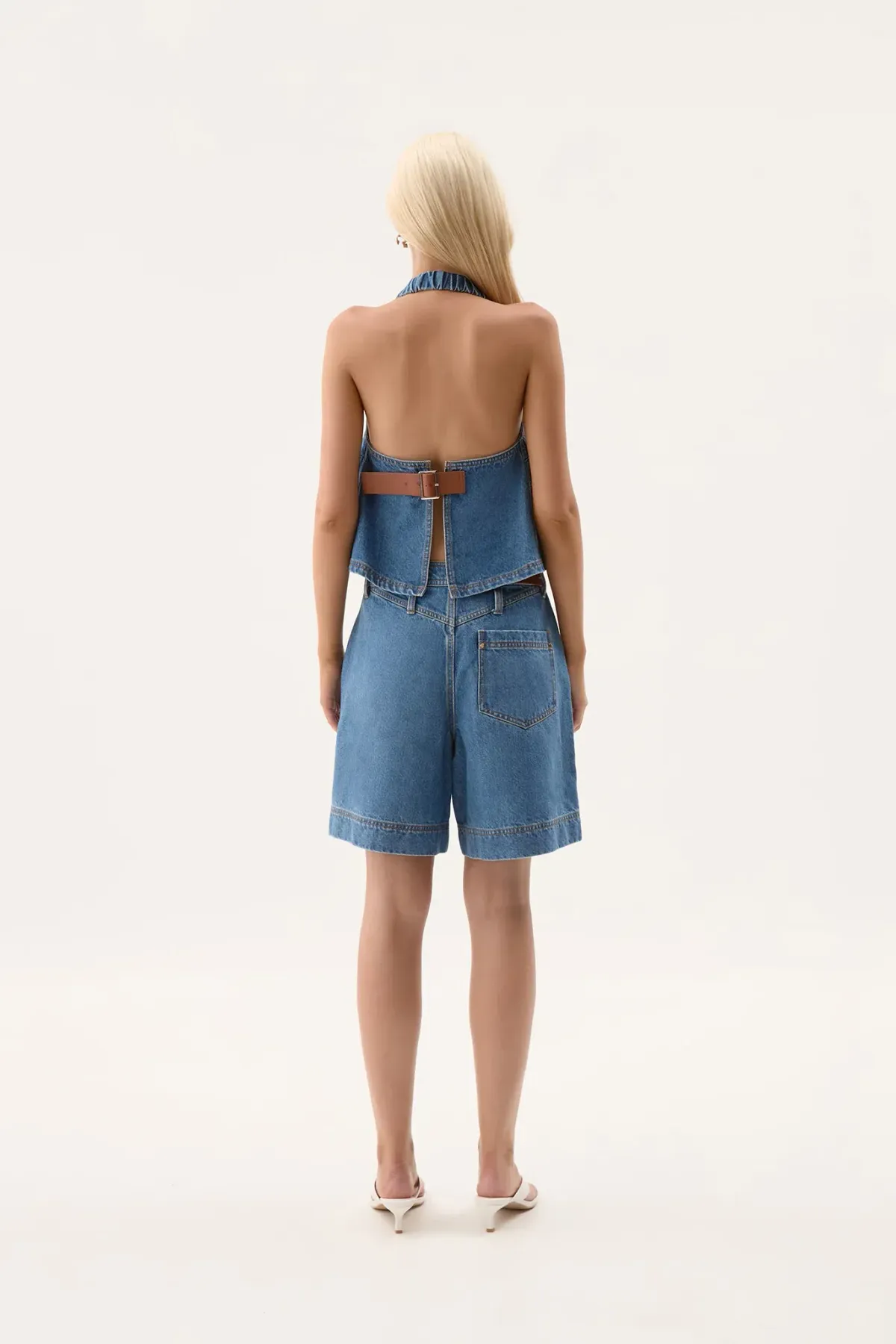 Aje Longline Denim Halter Neck and Short Set Blue Size 6 - Image 2