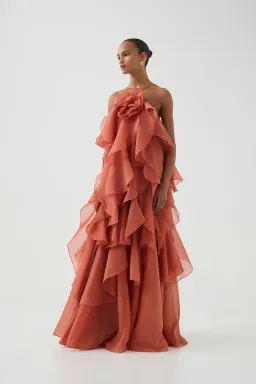 Aje Pandorea Layered Maxi Dress Coral Clay Size 16 for rent on The Volte - image 1