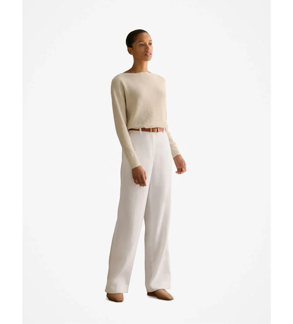 Trenery Cotton Linen Boat Neck Knit Ecru Size L/AU 14 - Image 2