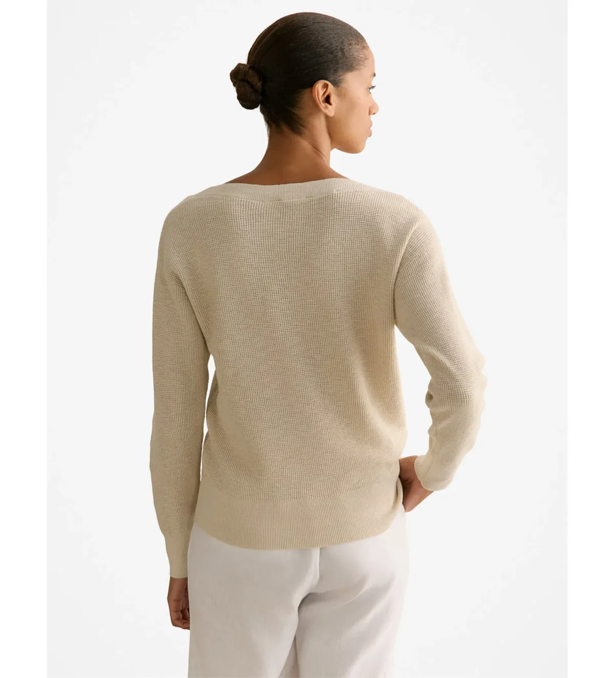 Trenery Cotton Linen Boat Neck Knit Ecru Size L/AU 14 - Image 4