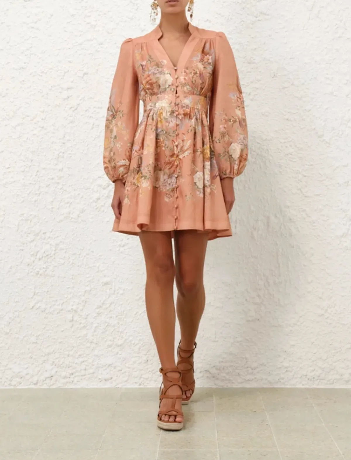 Zimmermann Tallow Plunge Mini Dress Pink Multi Floral Size AU 8 - Image 4
