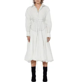 Aje Cassia Bubble Hem Belted Midi Shirt Dress White Size 10/M for rent on The Volte - image 1