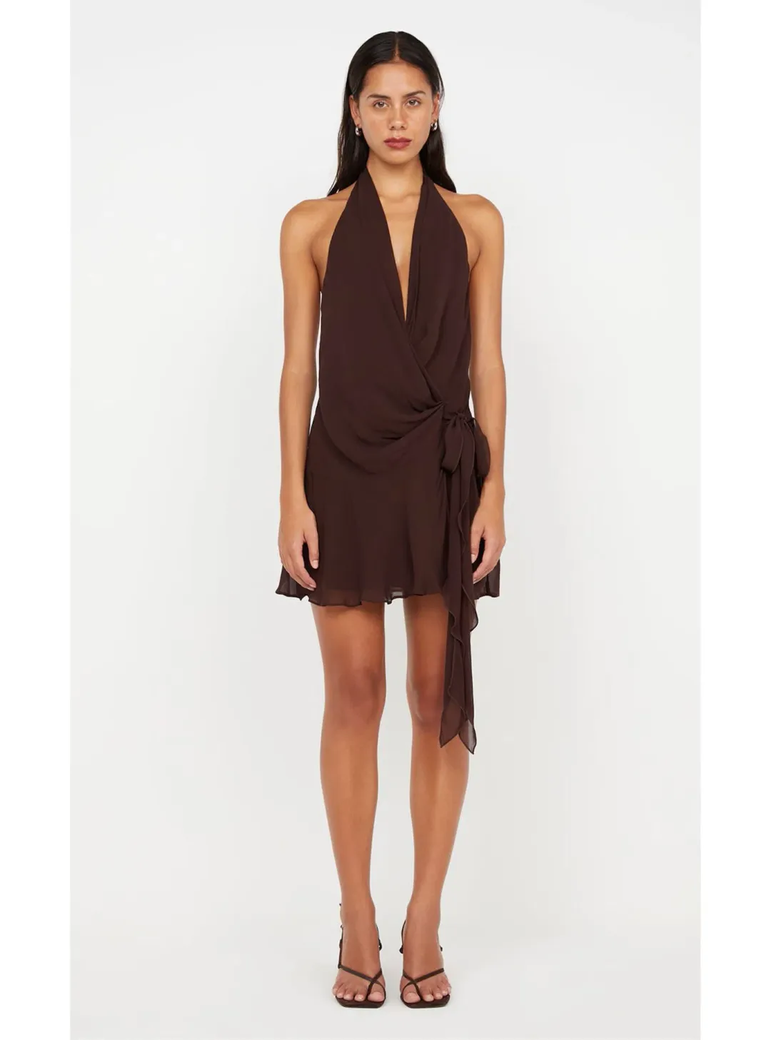 Bec & Bridge Celyse Mini Dress Dark Chocolate Brown Size 6 for rent on The Volte - main image